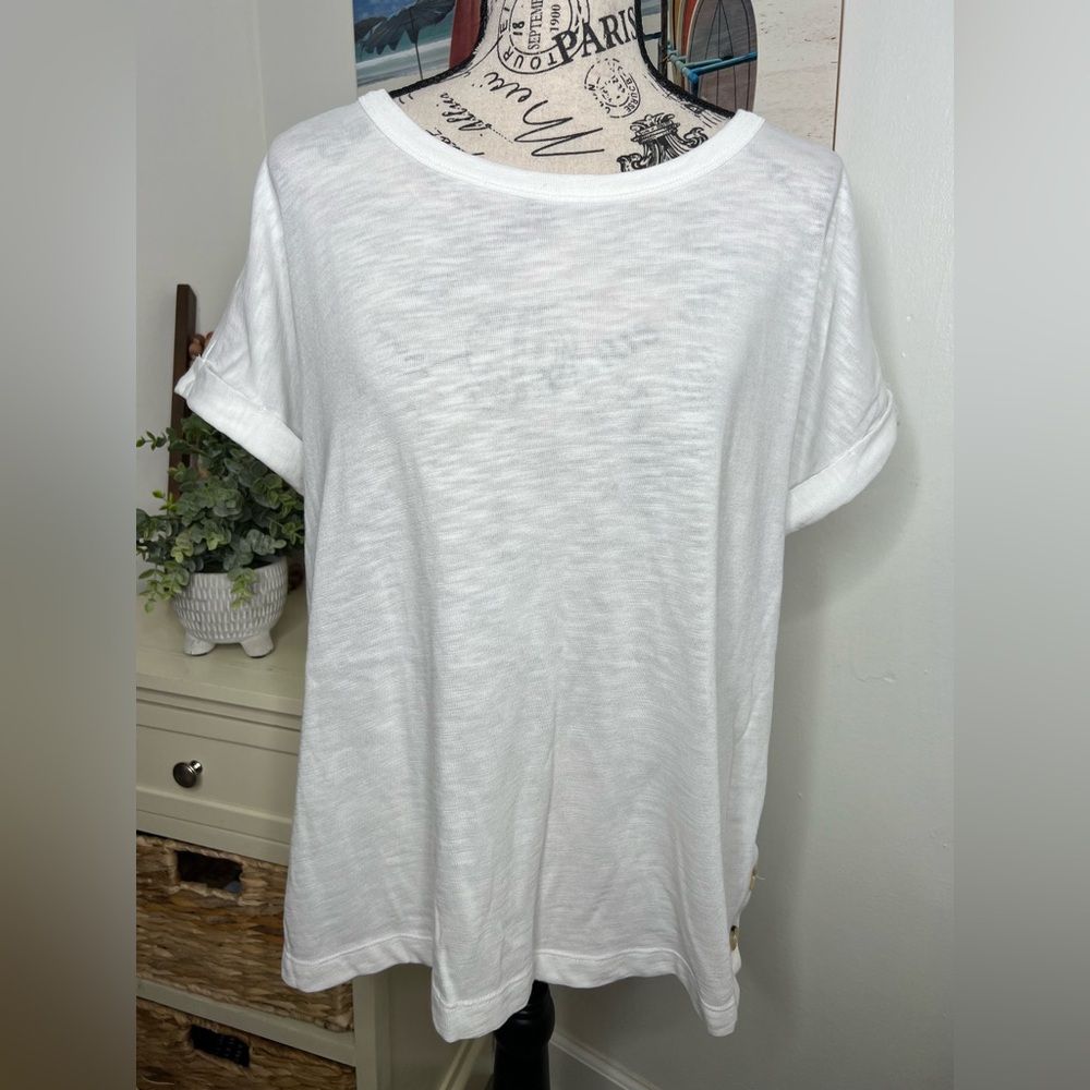 Brand New-Loft Cuff Short Sleeve Top with Side Buttons